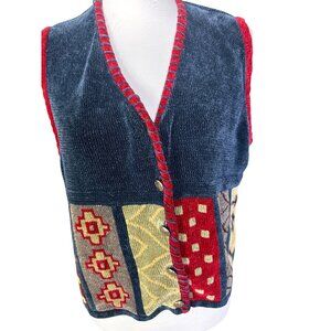 CDG Patchwork Knit Button-Up Sweater Vest With Red Trim & Multicolor size M